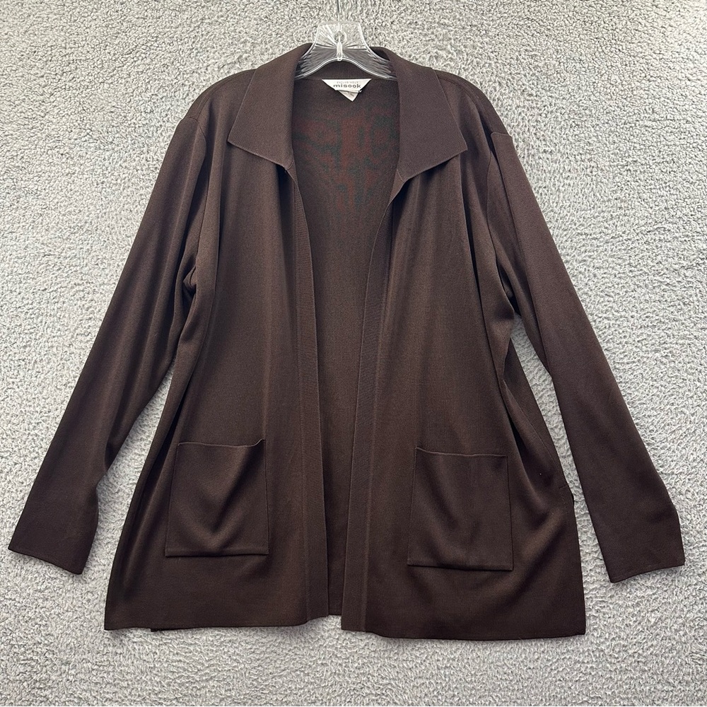 Exclusively Misook Open Front Cardigan Sweater Career Office Minimalist Women L
